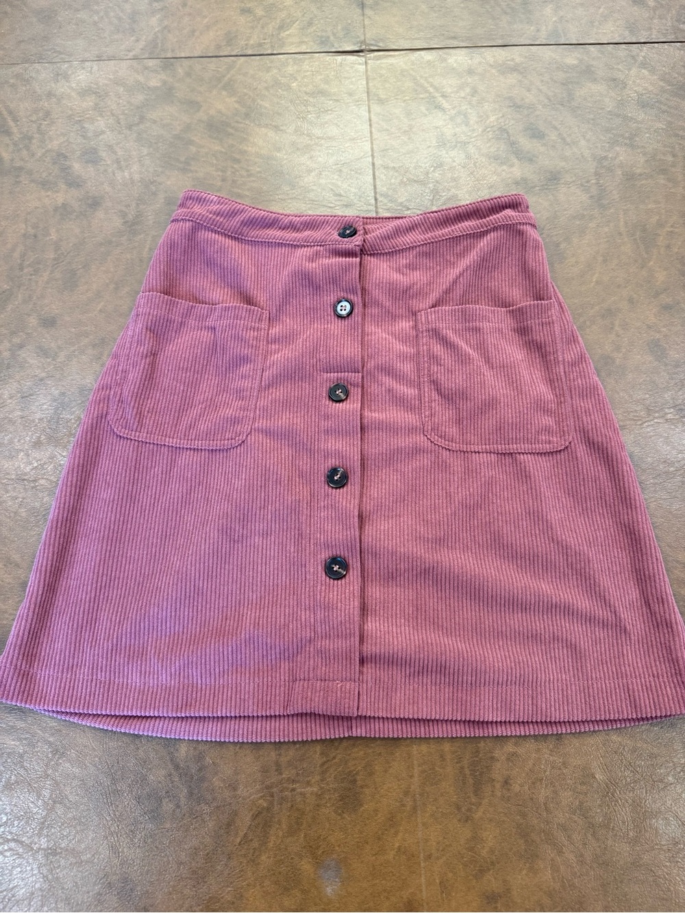 Button-Front Corduroy Skirt in Mauve Pink - Women’s Size Small